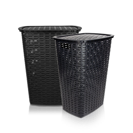 BigDean Wäschesammler 55L mit Deckel und 2 Griffen Wäschekorb Wäschebox in Flecht Rattan Optik - 2