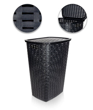 BigDean Wäschesammler 55L mit Deckel und 2 Griffen Wäschekorb Wäschebox in Flecht Rattan Optik - 3