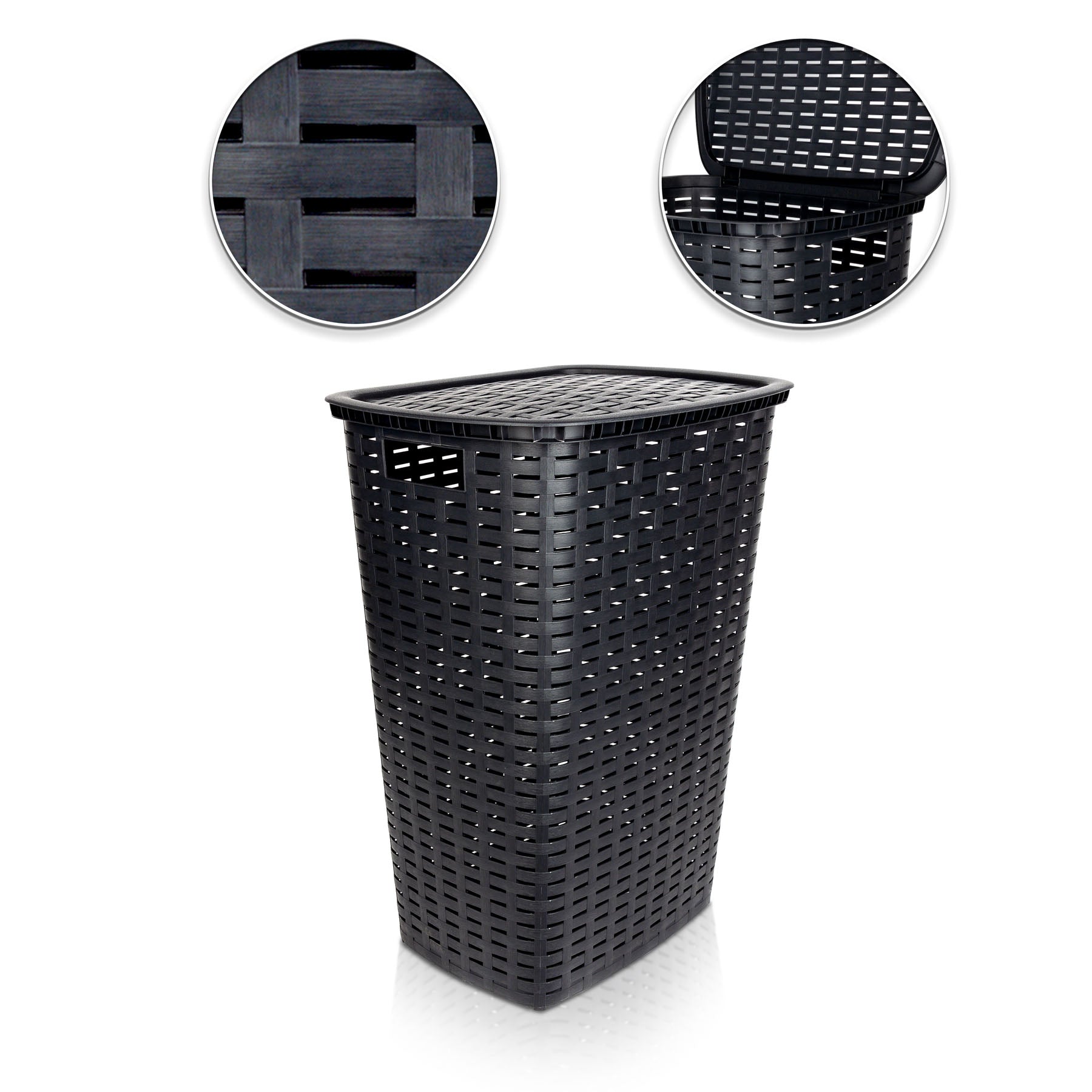 BigDean Wäschesammler 55L mit Deckel und 2 Griffen Wäschekorb Wäschebox in Flecht Rattan Optik - 3