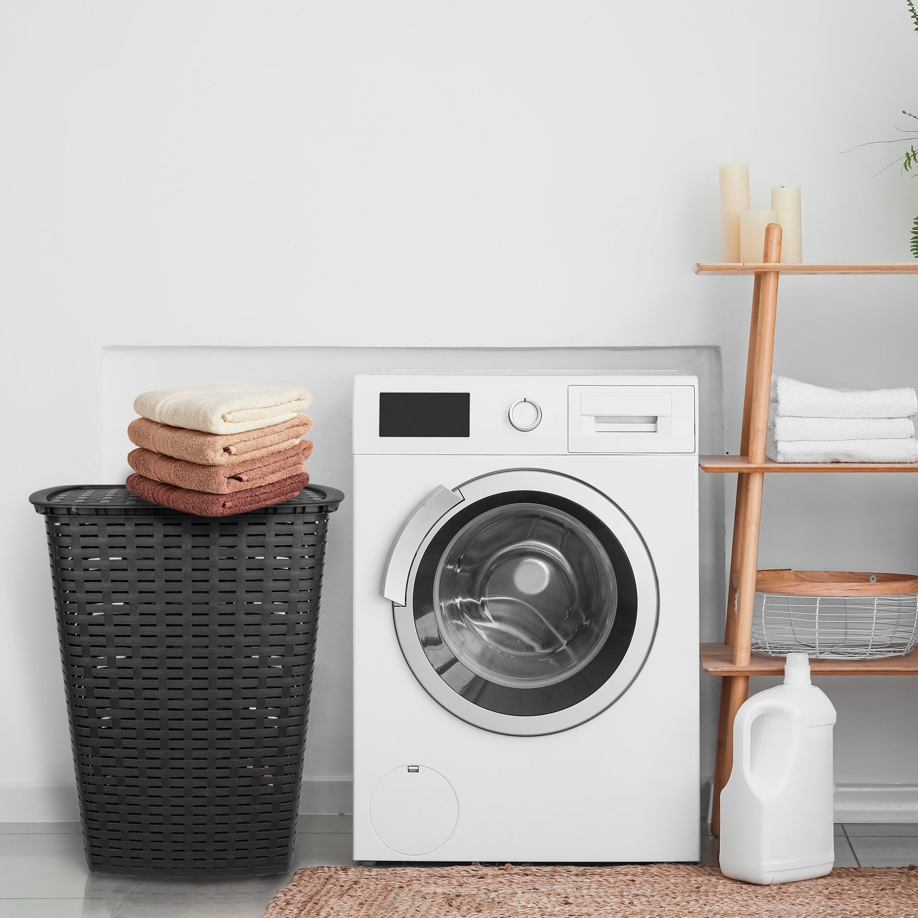 BigDean Wäschesammler 55L mit Deckel und 2 Griffen Wäschekorb Wäschebox in Flecht Rattan Optik - 5