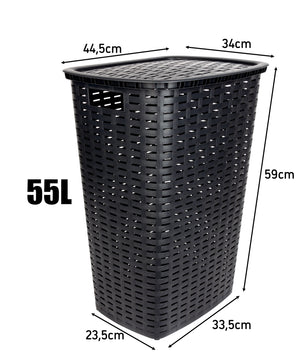 BigDean Wäschesammler 55L mit Deckel und 2 Griffen Wäschekorb Wäschebox in Flecht Rattan Optik - 6