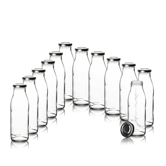 BigDean 12x Weithalsflasche Glasflasche leer mit Schraubverschluss TO48 silber 500ml – Flasche  2