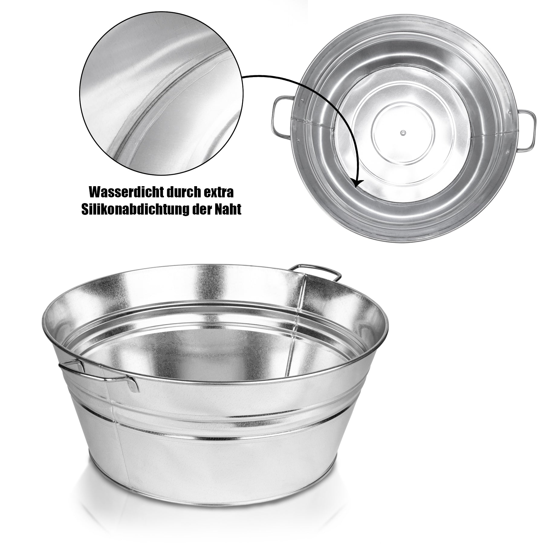 BigDean XL Zinkwanne Ø 48,5cm x 21,5cm H - massiv + wasserdicht zum Bepflanzen und Befüllen - Pflanz 4