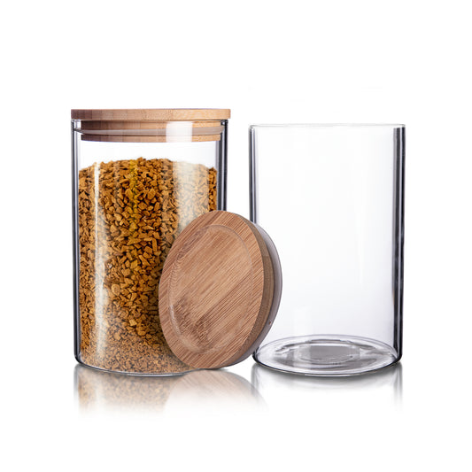 BigDean 2er Set Vorratsgläser 1,1L mit Bambus-Deckel - 10 x 17 cm - Vorratsgläser zur Aufbewahrung von Tee & Gewürzen - Gewürzgläser Vorratsdosen- luftdicht und spülmaschinenfest