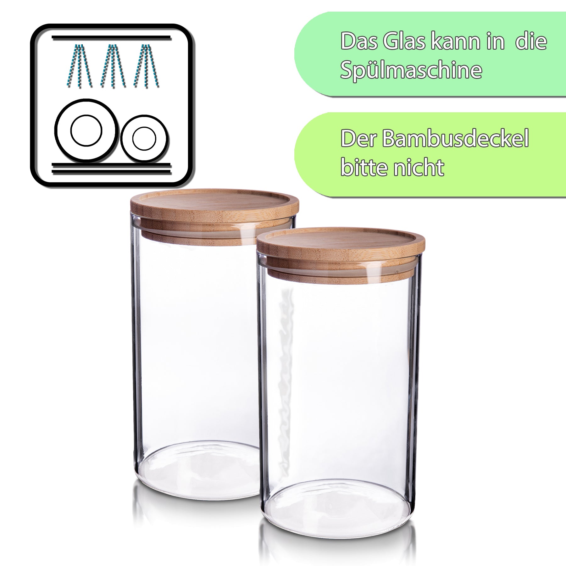 BigDean 2er Set Vorratsgläser 1,1L mit Bambus-Deckel - 10 x 17 cm - Vorratsgläser zur Aufbewahrung 5