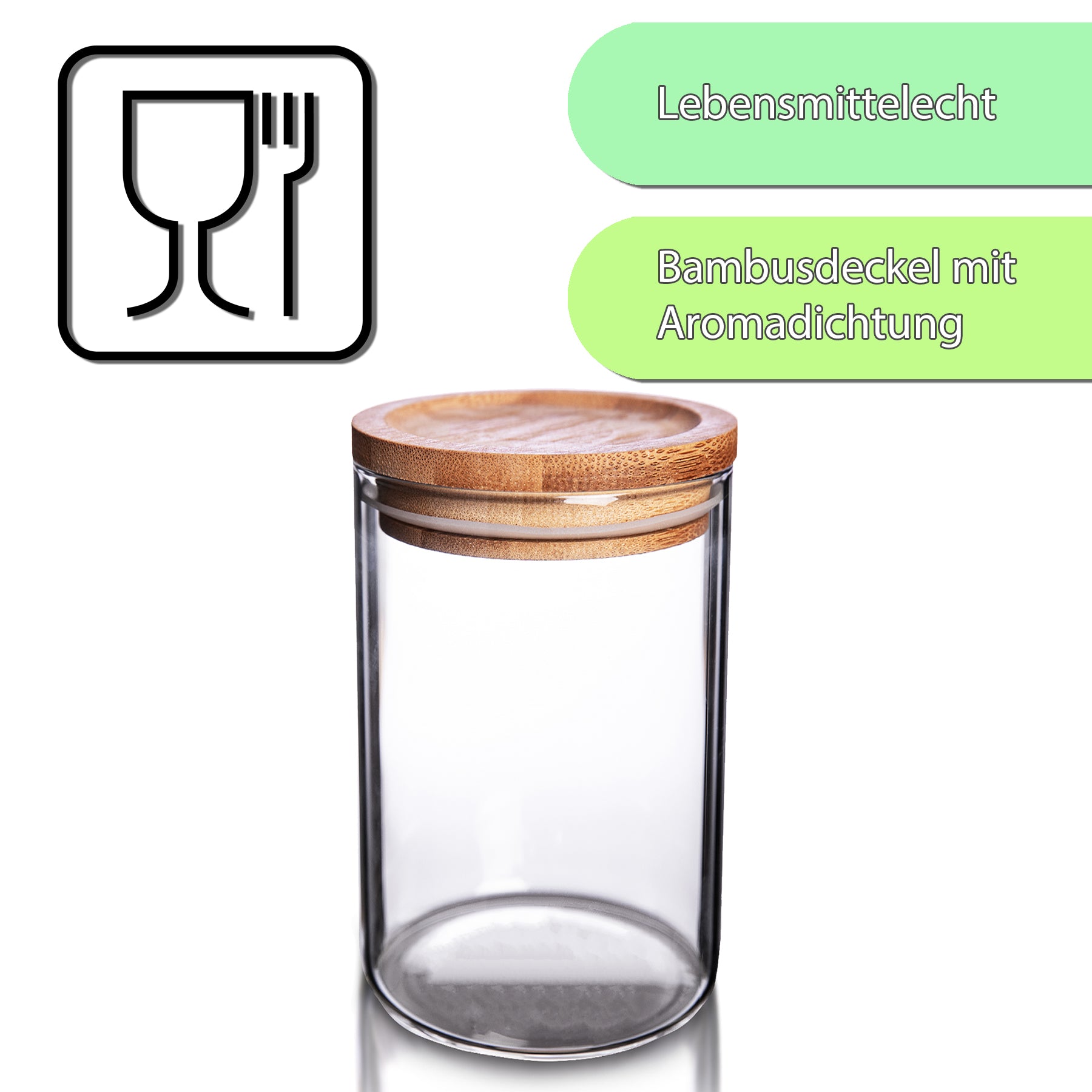 BigDean 3er Set Vorratsgläser 1,1L mit Bambus-Deckel - 10 x 17 cm - Vorratsgläser zur Aufbewahrung 3
