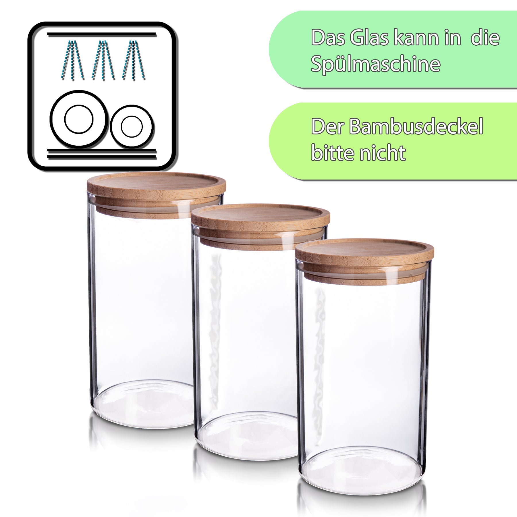 BigDean 3er Set Vorratsgläser 1,1L mit Bambus-Deckel - 10 x 17 cm - Vorratsgläser zur Aufbewahrung 5