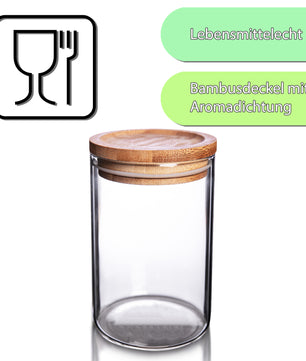Vorratsglas 1,1L mit Bambus-Deckel - 10 x 17 cm - Vorratsgläser zur Aufbewahrung von Tee 3