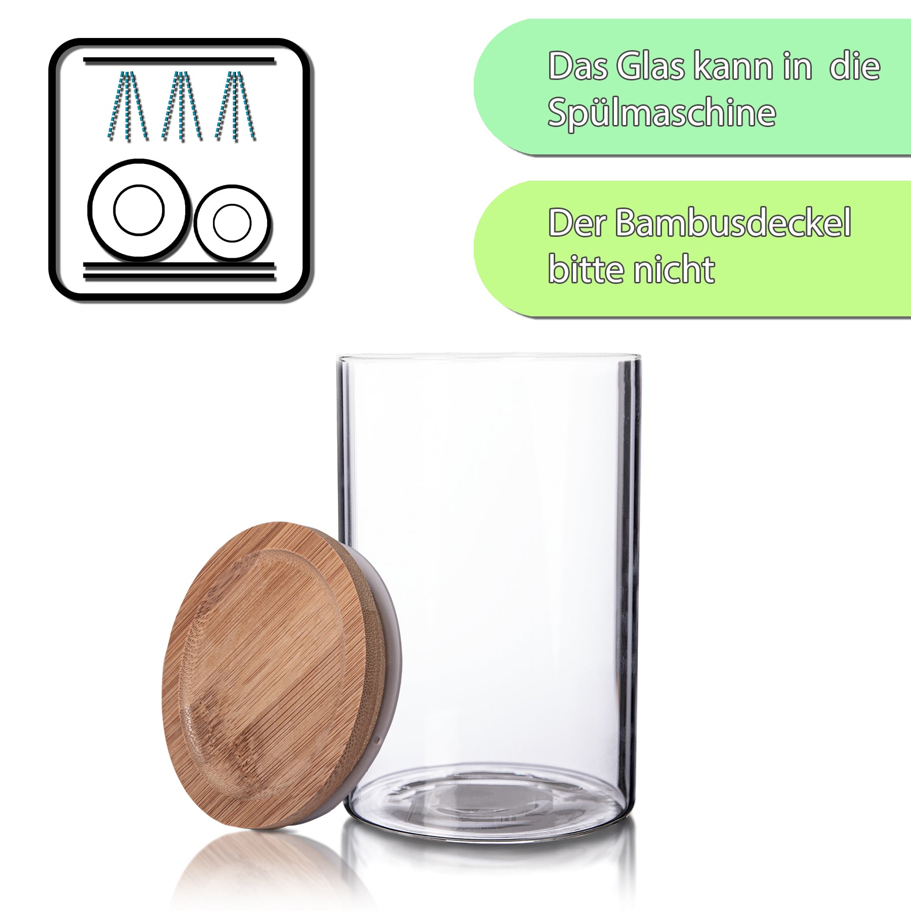 Vorratsglas 1,1L mit Bambus-Deckel - 10 x 17 cm - Vorratsgläser zur Aufbewahrung von Tee 5