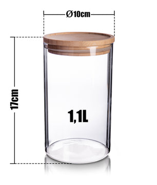Vorratsglas 1,1L mit Bambus-Deckel - 10 x 17 cm - Vorratsgläser zur Aufbewahrung von Tee 6