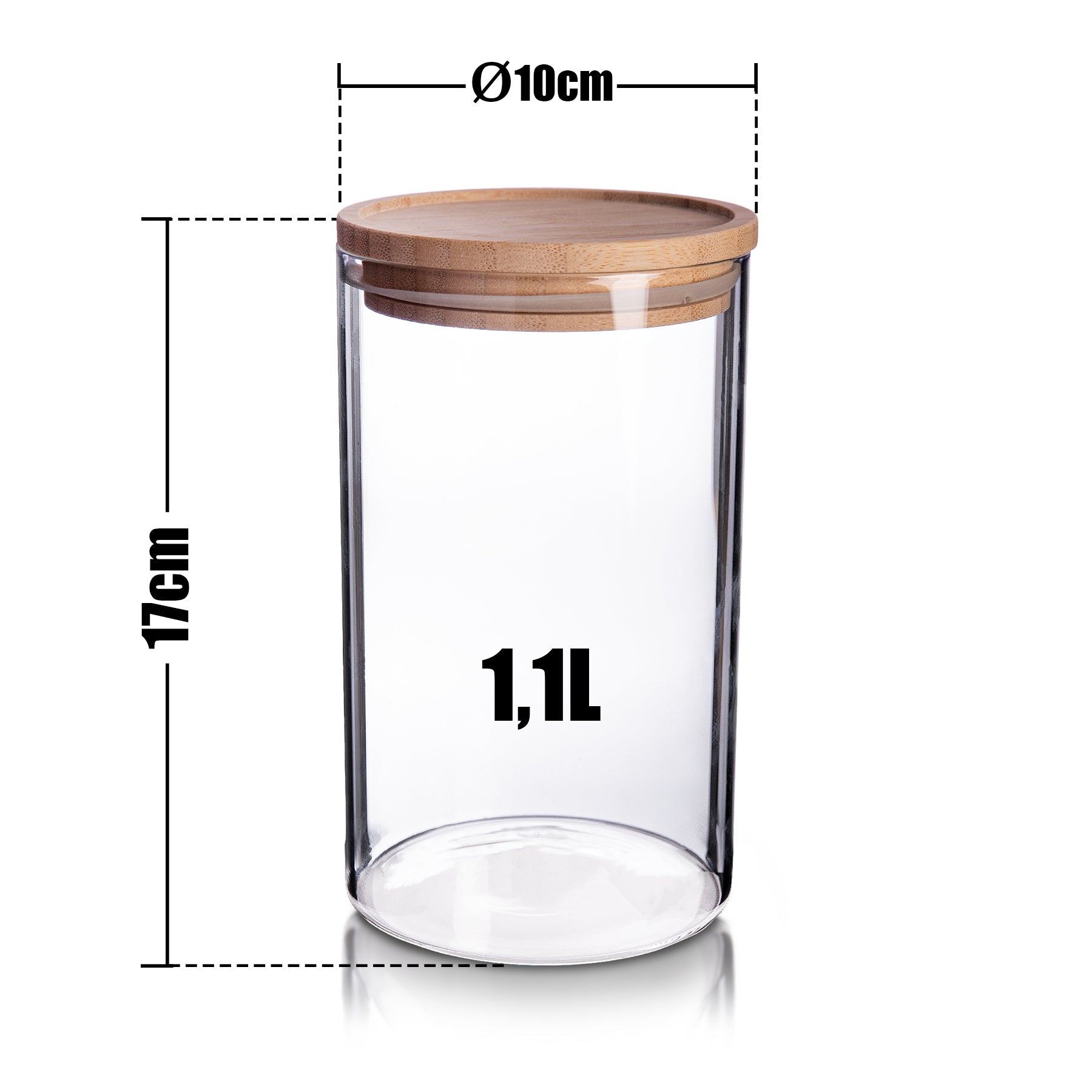 Vorratsglas 1,1L mit Bambus-Deckel - 10 x 17 cm - Vorratsgläser zur Aufbewahrung von Tee 6