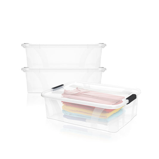 BigDean 2er Set Aufbewahrungsbox mit Deckel transparent - 21L + Clipverschluss - Stapelbox Ordnungsbox Clipbox Lagerbox Box mit Deckel Storage Boxes - Klarsichtbox mit Deckel - stapelbar