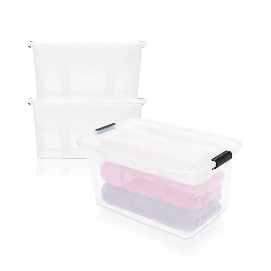 BigDean 2er Set Aufbewahrungsbox mit Deckel transparent - 14L + Clipverschluss - Stapelbox Ordnungsbox Clipbox Lagerbox Box mit Deckel Storage Boxes - Klarsichtbox mit Deckel – stapelbar 