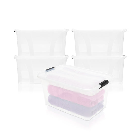 BigDean 4er Set Aufbewahrungsbox mit Deckel transparent - 14L + Clipverschluss - Stapelbox Ordnungsbox Clipbox Lagerbox Box mit Deckel Storage Boxes - Klarsichtbox mit Deckel – stapelbar 