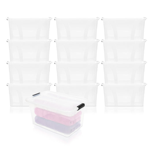 BigDean 12er Set Aufbewahrungsbox mit Deckel transparent - 14L + Clipverschluss - Stapelbox Ordnungsbox Clipbox Lagerbox Box mit Deckel Storage Boxes - Klarsichtbox mit Deckel - stapelbar 