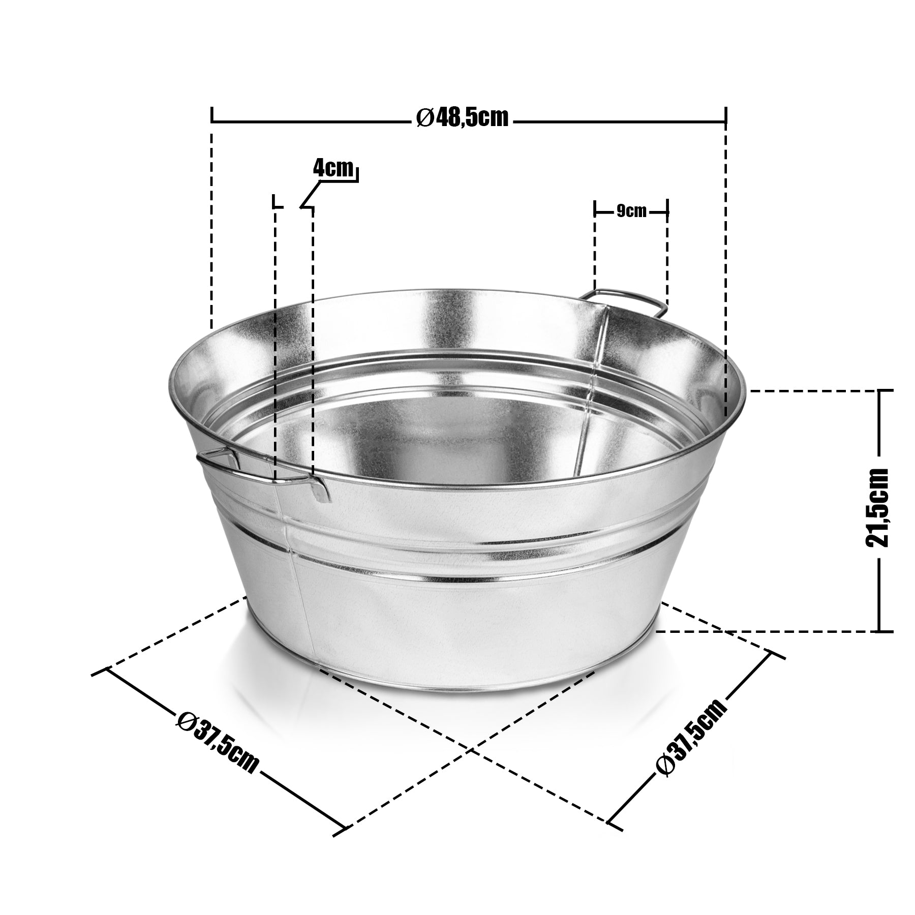 BigDean XXL Getränkewanne Getränkekühler mit Henkel 56x48,5x21,5cm rund Zinkwanne 4