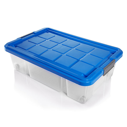 BigDean 2x Unterbettkommode Aufbewahrungsbox mit Deckel 25L azurblau 60x40x17,5cm - mit Rollen + Clipverschluss nestbar - Eurobox Aufbewahrungsbox Storage Box Bettkasten - Made in Germany