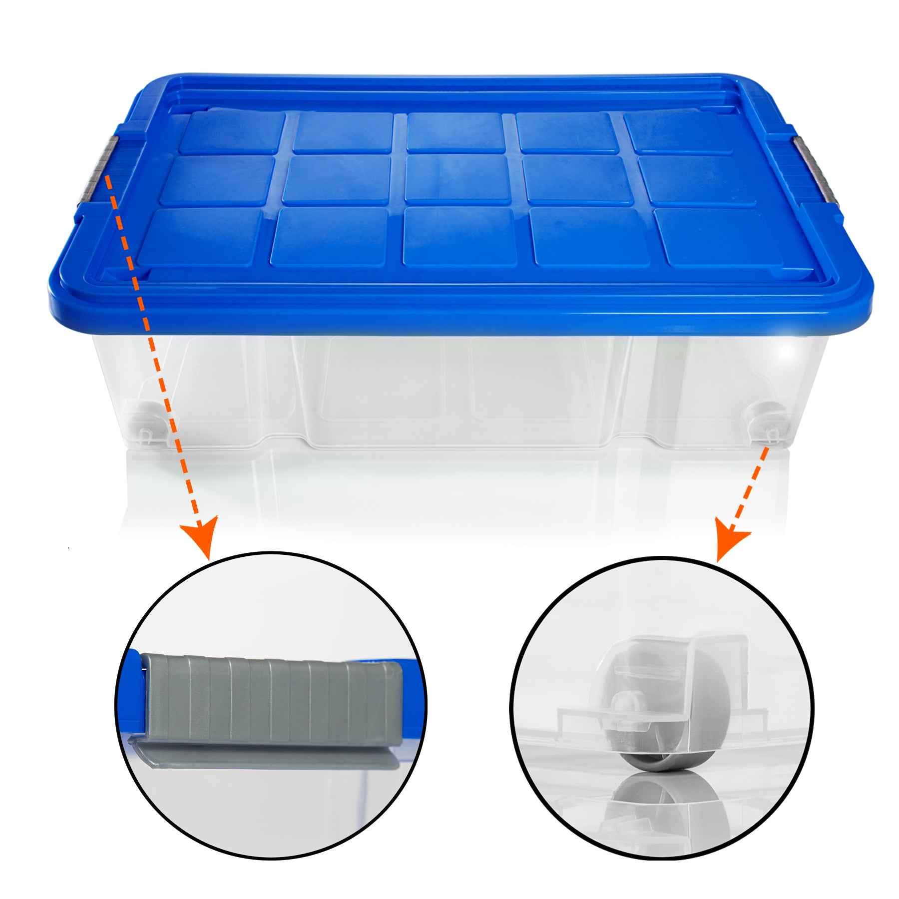 BigDean 2x Unterbettkommode Aufbewahrungsbox mit Deckel 25L azurblau 60x40x17,5cm - mit Rollen + Clipverschluss nestbar - Eurobox Aufbewahrungsbox Storage Box Bettkasten - Made in Germany 3