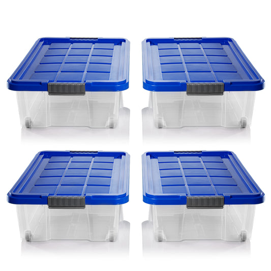BigDean 4x Unterbettkommode Aufbewahrungsbox mit Deckel azurblau 60x40x17,5cm - mit Rollen + nestbar 2
