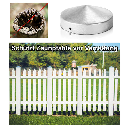 BigDean 10x Pfostenkappe rund 100x100mm Stahl verzinkt Pfahl Pfosten Schutzkappe Schutzhaube Pfostenabdeckung Zaunpfosten Abdeckkappen Pyramidenform Schutzhaube Abdeckkappe für Zaunpfosten  2