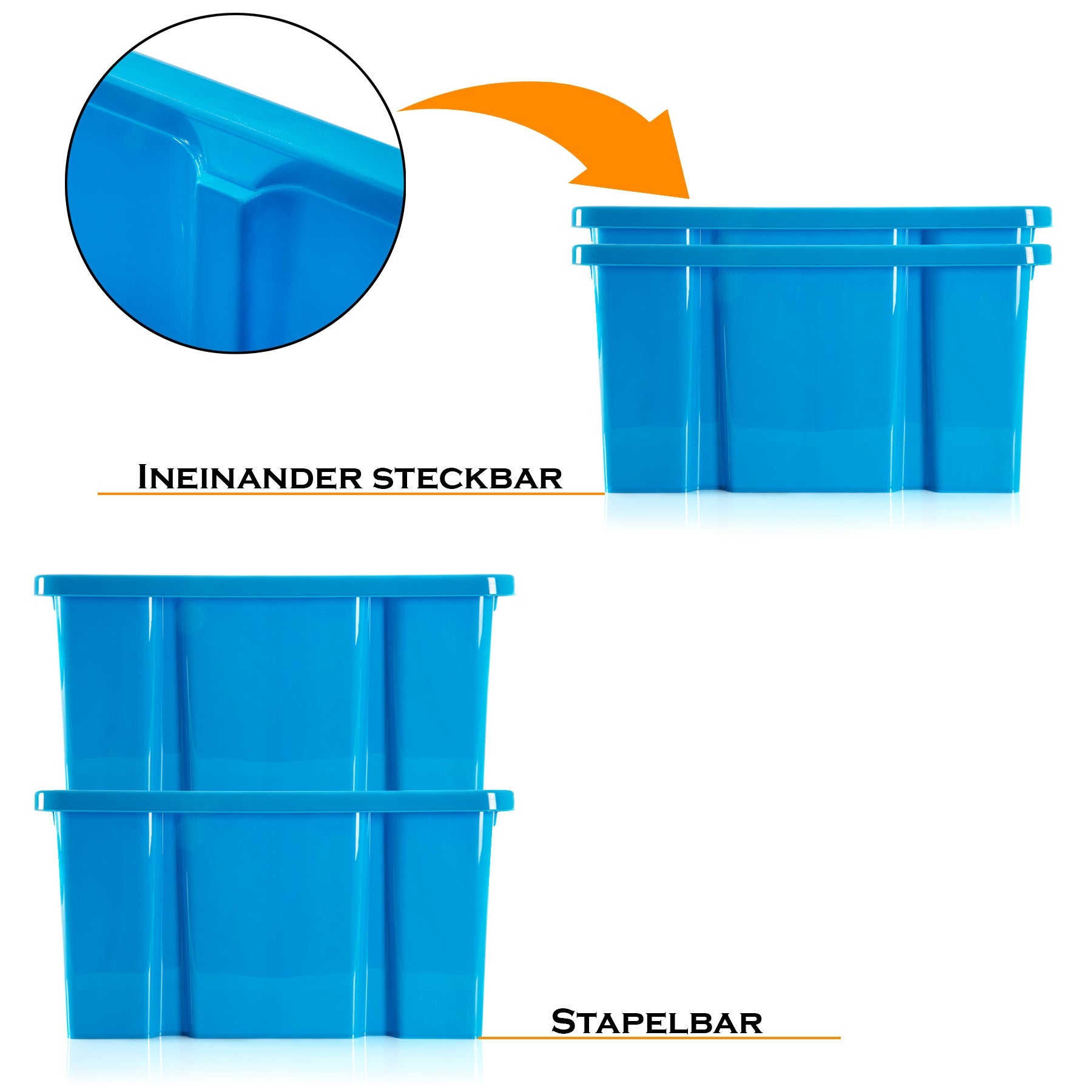 BigDean 3x Stabile Kunststoffbox Eurobox - 44x35x23 cm - passt in Kastenregale - Stapelbox blau Aufbewahrungsbox Drehstapelbehälter ohne Deckel 2