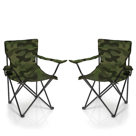 BigDean 2X Faltstuhl Tarnmuster Camouflage Campingstuhl Anglerstuhl mit Getränkehalter & Tragetasche - Anglersessel klappbar - Klappstuhl Gartenstuhl Faltstuhl Relaxsessel Angelsessel faltbar image 1