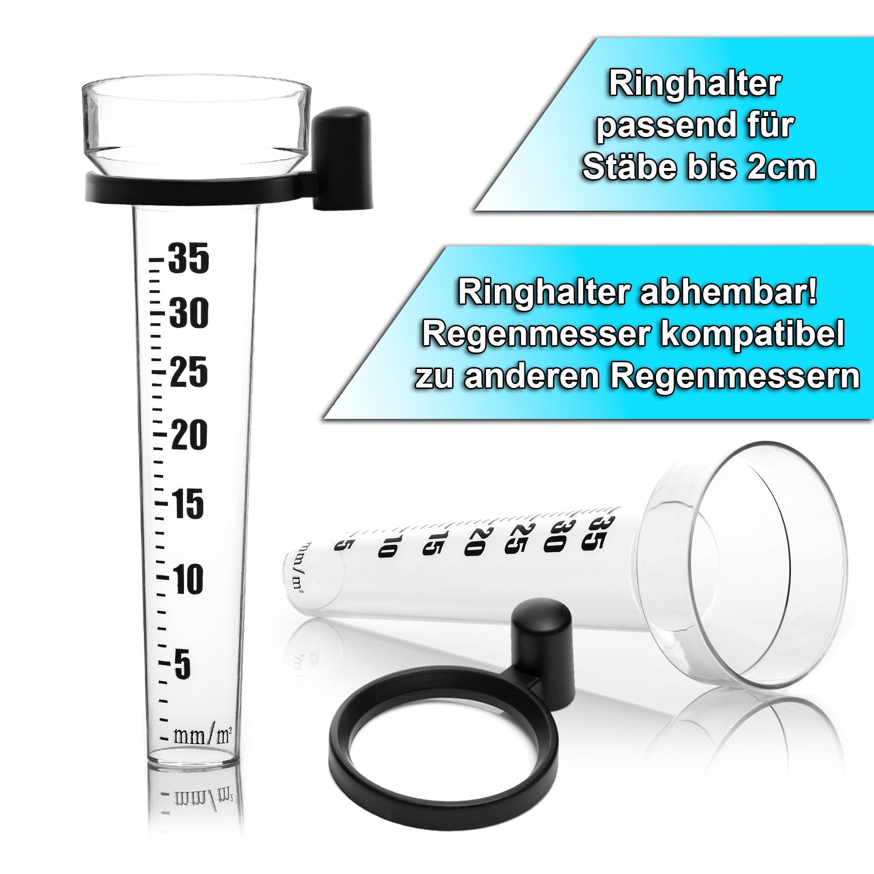 BigDean 2x Regenmesser Niederschlagsmesser - Für 1-35 mm Messungen - Einfach abzulesen 5