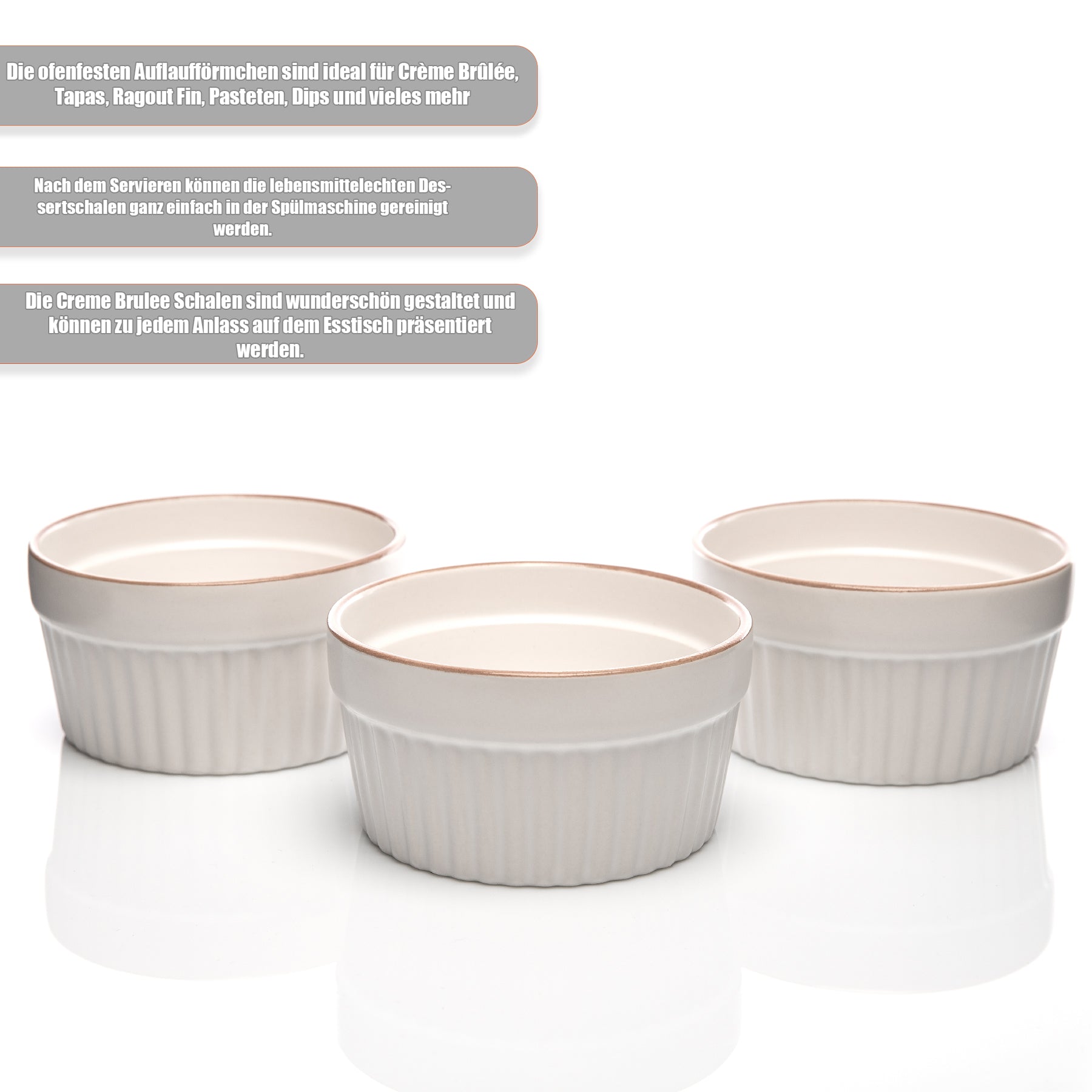 12x Souffle-Förmchen 9x5 cm 200 ml - weiß - Ofenfeste Förmchen Schälchen aus Keramik 6