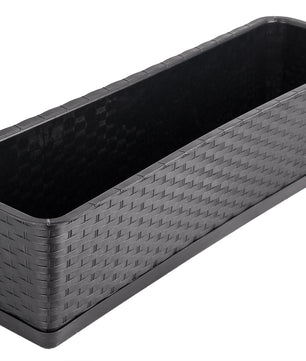 2er Set Blumenkasten mit Untersetzer 60 cm lang Rattan-Optik anthrazit - aus PP-Kunststoff 3