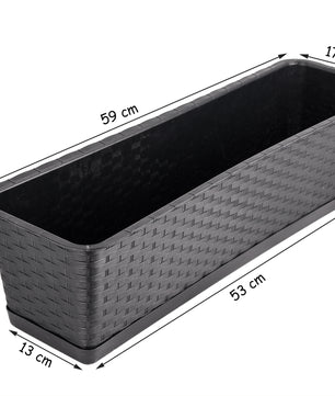 2er Set Blumenkasten mit Untersetzer 60 cm lang Rattan-Optik anthrazit - aus PP-Kunststoff 5