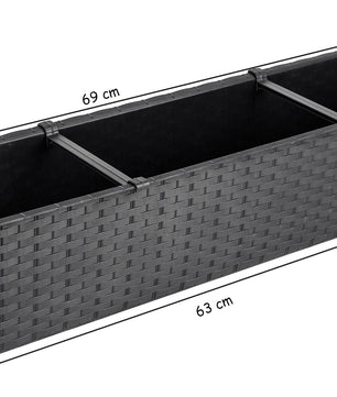 3er Set Blumenkasten mit Untersetzer 70 cm lang Rattan-Optik anthrazit - aus PP-Kunststoff  5