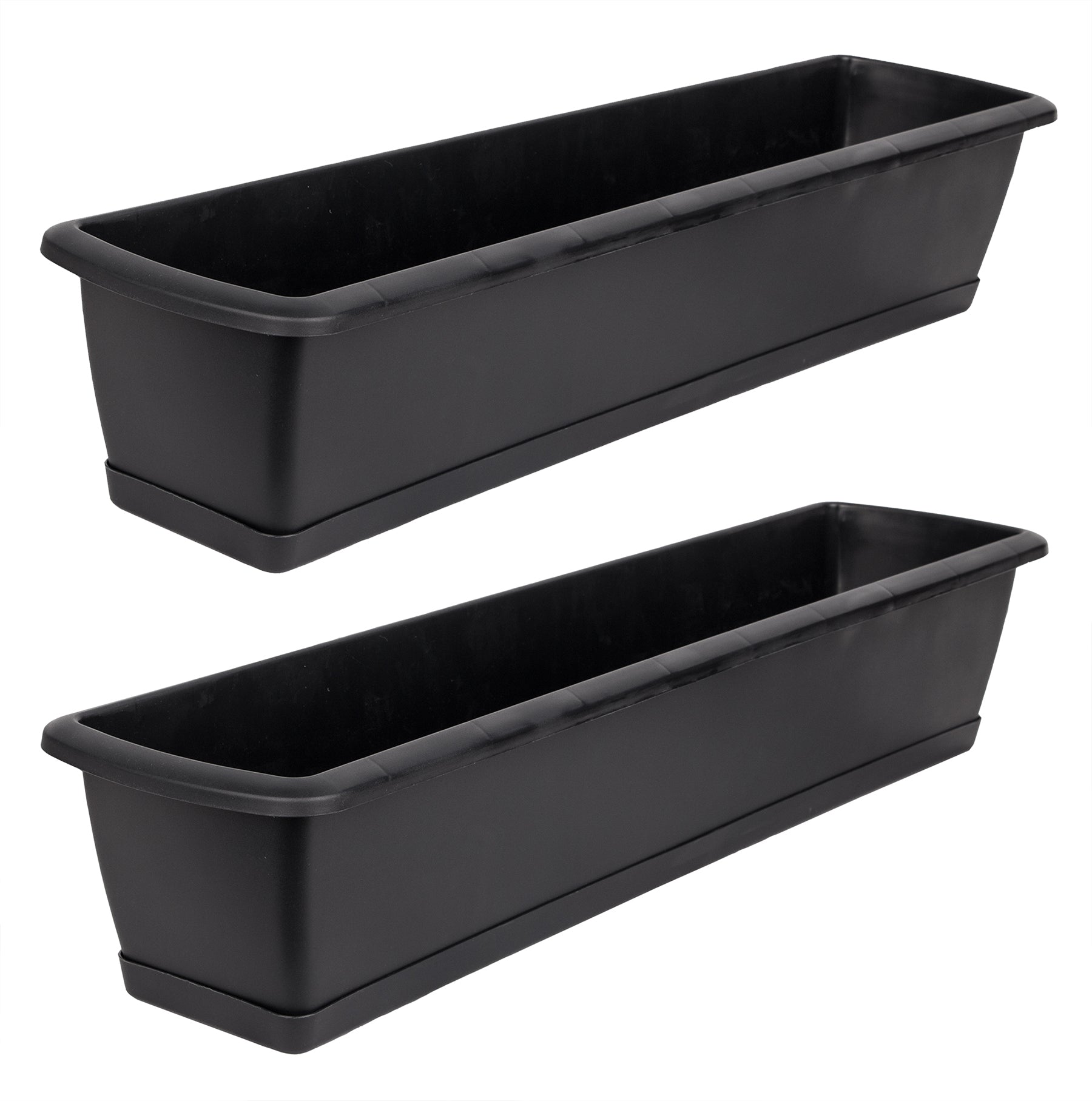 2er Set Blumenkasten mit Untersetzer 60 cm lang anthrazit - aus PP-Kunststoff
