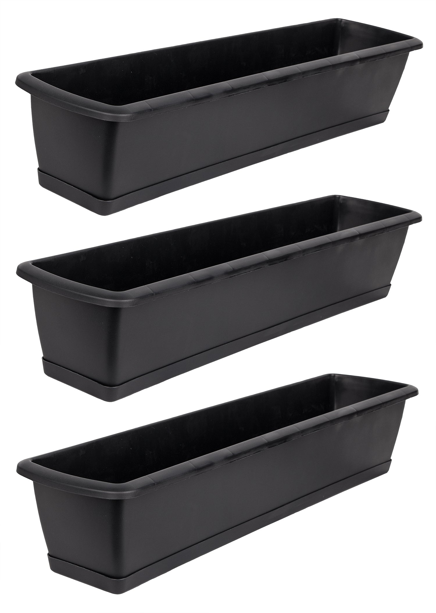 3er Set Blumenkasten mit Untersetzer 60 cm lang anthrazit - aus PP-Kunststoff