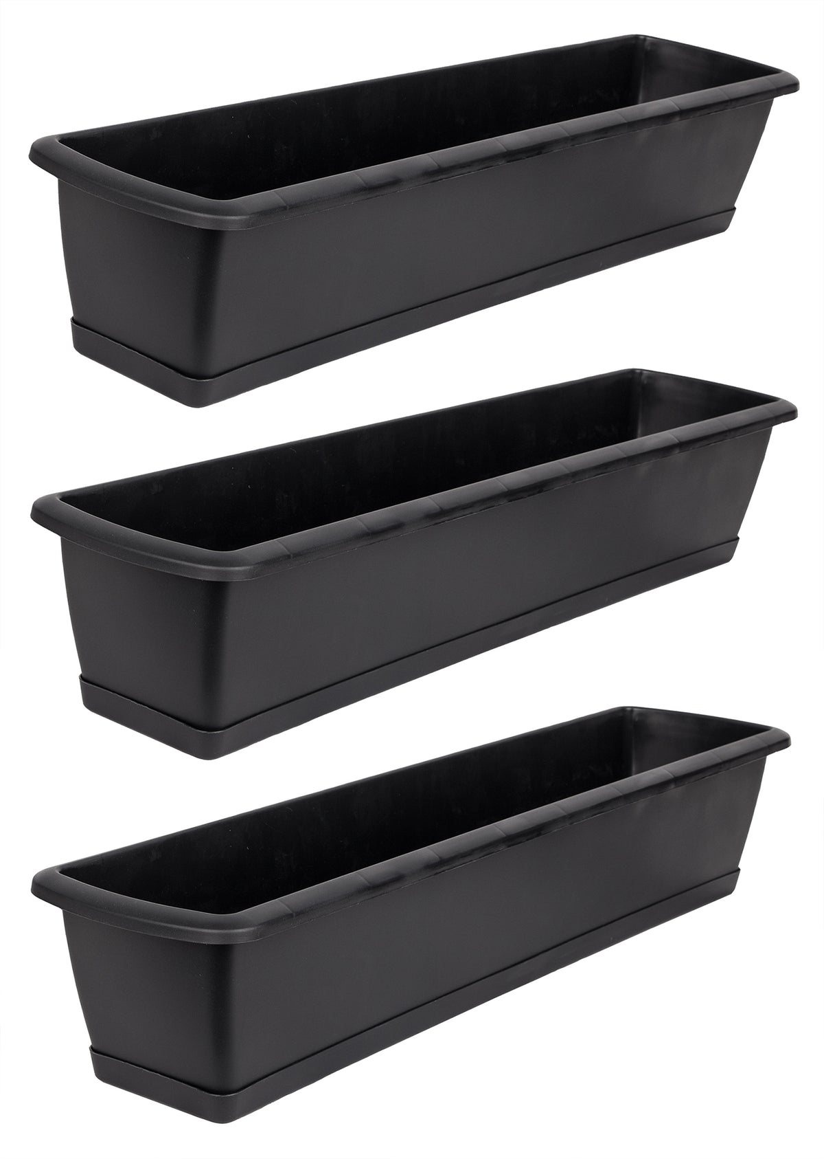 BigDean 3er Set Blumenkasten mit Untersetzer 60 cm lang anthrazit - aus PP-Kunststoff - Balkon Pflanzkasten schmal Balkonkasten image 1