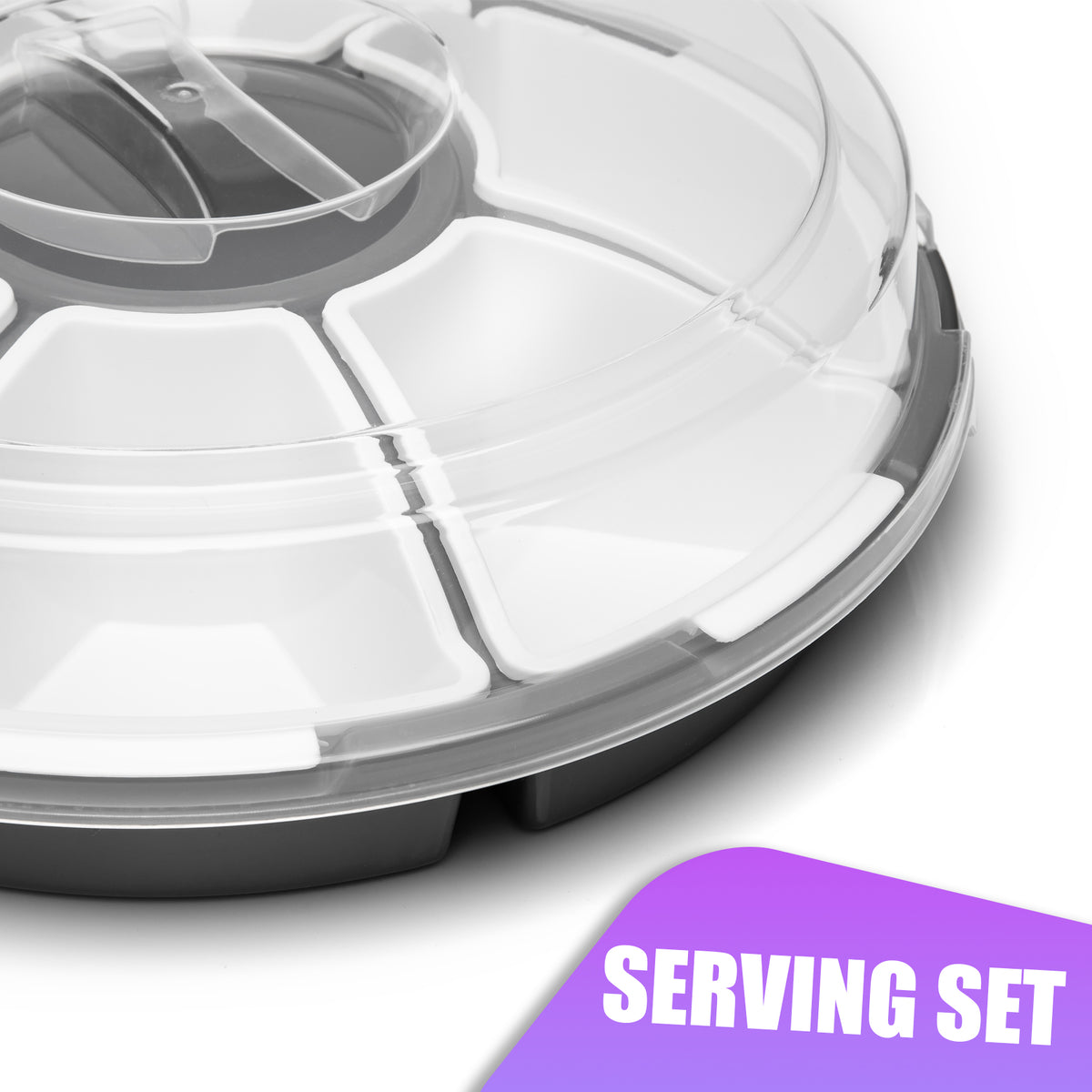 BigDean Snackschale Servierplatte Servierschalen Set mit Deckel Snackteller Servierschale Ø 32cm - Servierset mit 6 herausnehmbaren Schalen