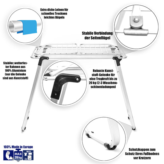 Flügelwäscheständer 30m Trockenlänge mit extra dicken Leinen - extra großer Wäscheständer 2