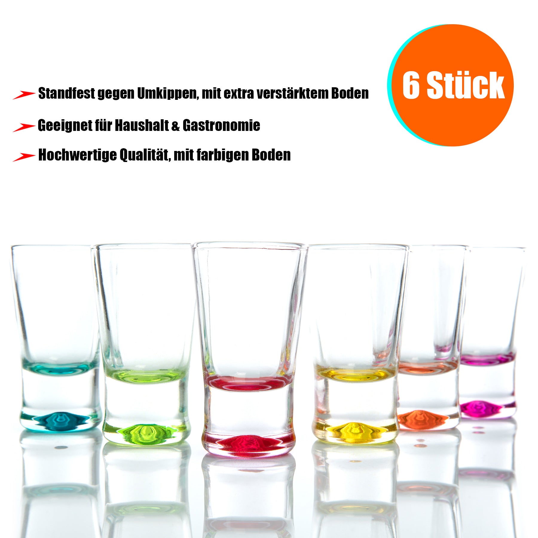 BigDean 6er Set Schnapsgläser 2cl – farbige Shot Gläser für Tequila, Wodka, Ouzo, Sambuca etc. - Sta 3
