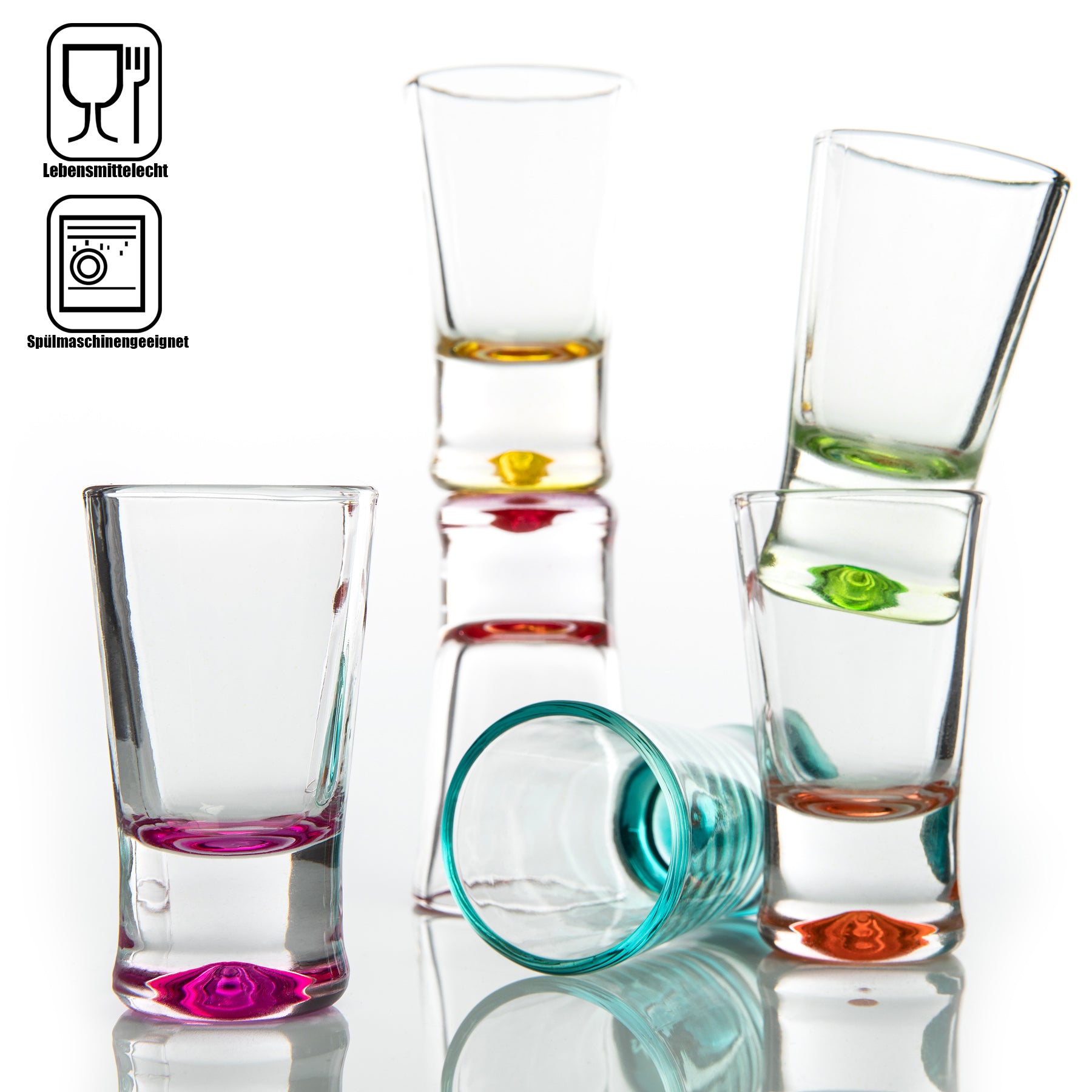 BigDean 6er Set Schnapsgläser 2cl – farbige Shot Gläser für Tequila, Wodka, Ouzo, Sambuca etc. - Sta 6