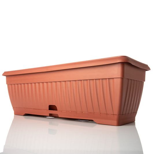 BigDean Blumenkasten mit abnehmbarem Untersetzer - Terracotta 50 cm lang aus bruchsicherem Kunststoff - Balkonkasten Pflanzkasten mit Wasserspeicher für Innen- & Außenbereich geeignet - Made in Europe image 2