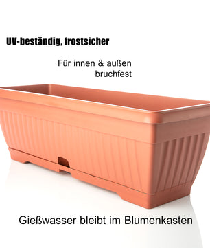 Blumenkasten mit Untersetzer Balkonkasten Pflanzkasten - Terracotta 50 cm Innen & Außen 5