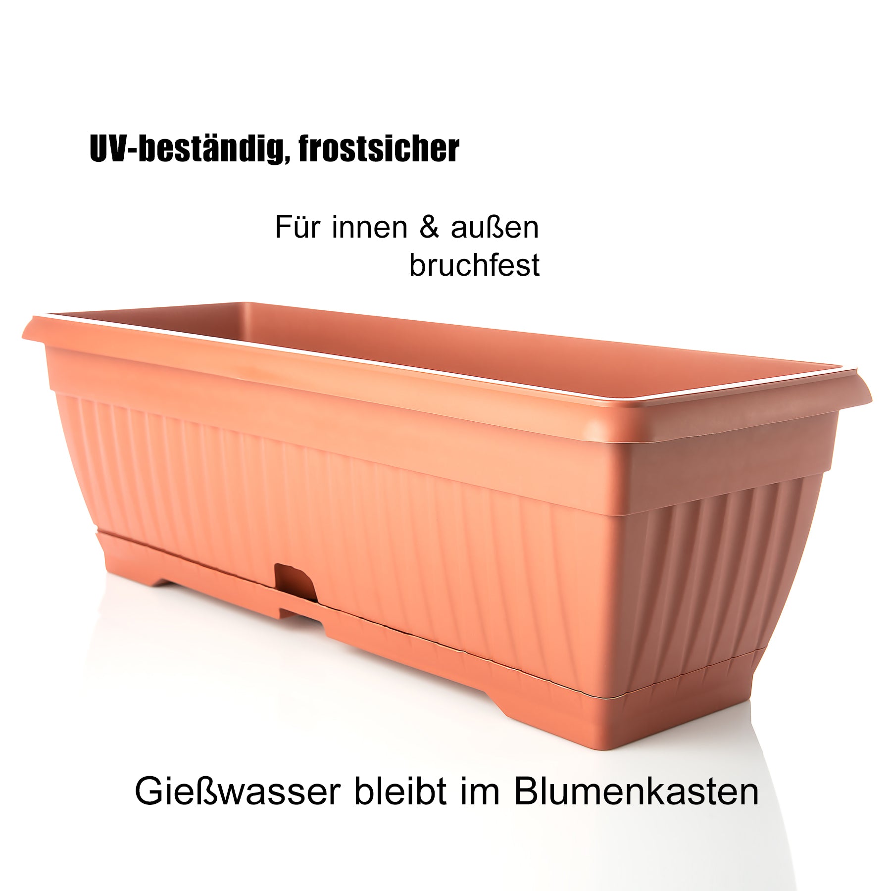 Blumenkasten mit Untersetzer Balkonkasten Pflanzkasten - Terracotta 50 cm Innen & Außen 5