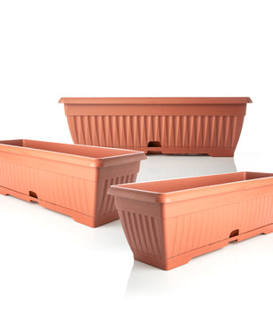 3x Blumenkasten mit Untersetzer Balkonkasten Pflanzkasten - Terracotta 50 cm Innen & Außen 2