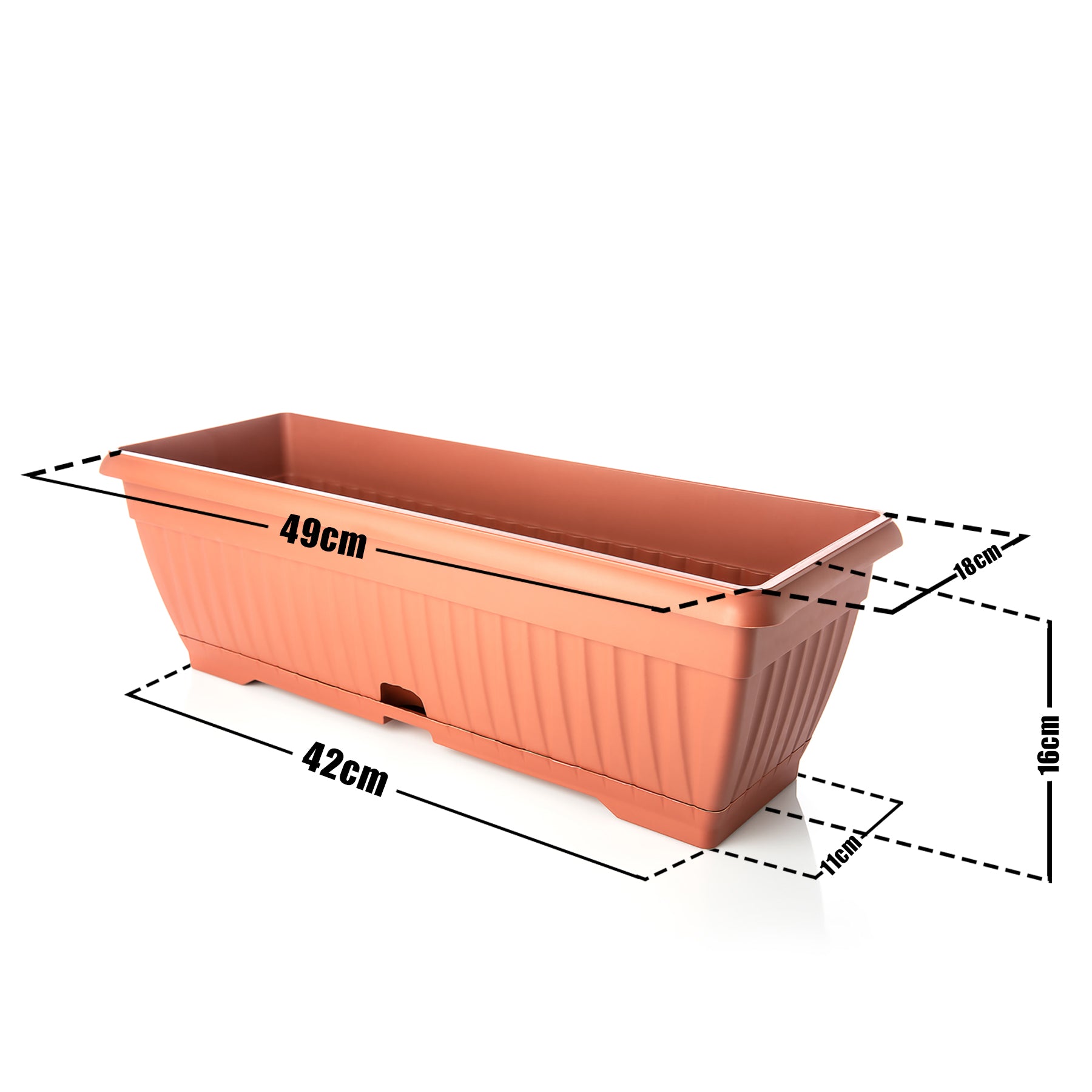 3x Blumenkasten mit Untersetzer Balkonkasten Pflanzkasten - Terracotta 50 cm Innen & Außen 4