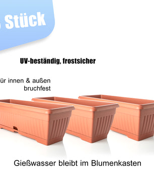 3x Blumenkasten mit Untersetzer Balkonkasten Pflanzkasten - Terracotta 50 cm Innen & Außen 6