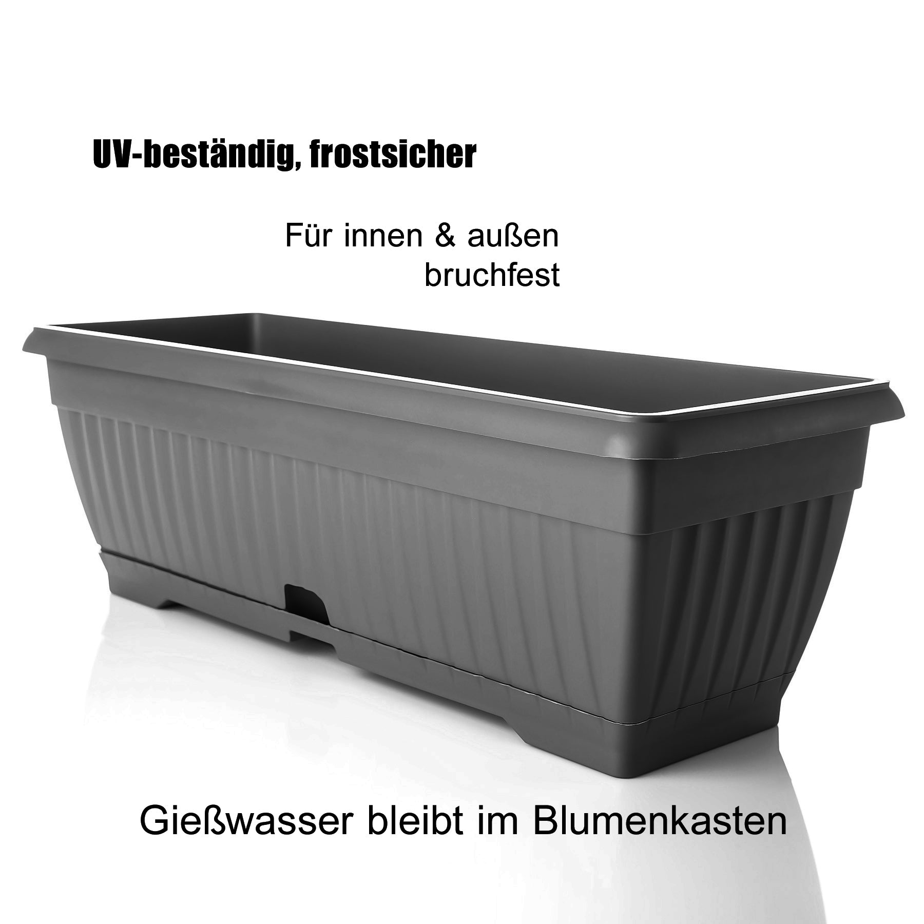 Blumenkasten mit Untersetzer Balkonkasten Pflanzkasten - Anthrazit 50 cm Innen & Außen 5