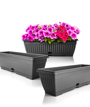 3x Blumenkasten mit Untersetzer Balkonkasten Pflanzkasten - Anthrazit 50 cm Innen & Außen