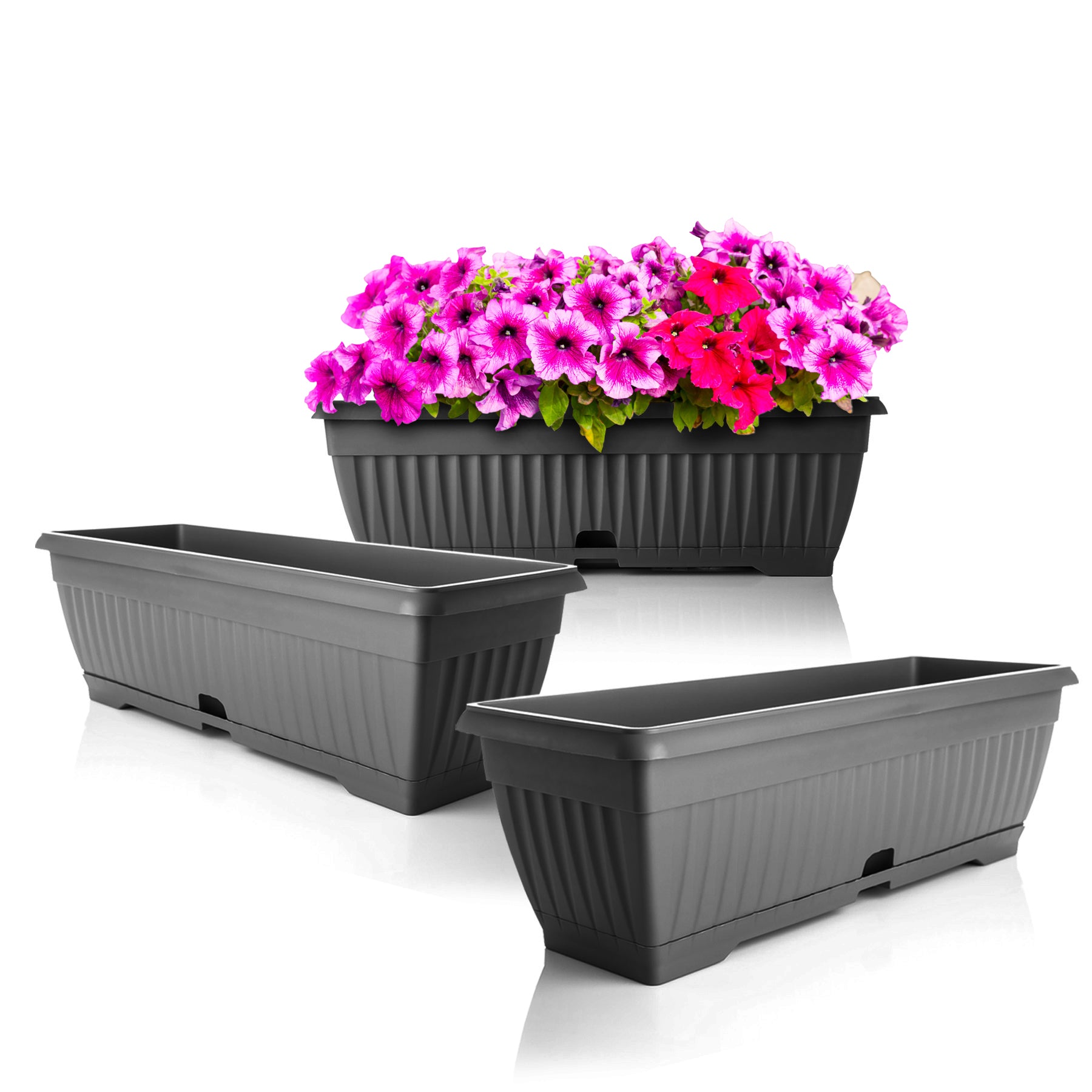 3x Blumenkasten mit Untersetzer Balkonkasten Pflanzkasten - Anthrazit 50 cm Innen & Außen