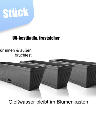 3x Blumenkasten mit Untersetzer Balkonkasten Pflanzkasten - Anthrazit 50 cm Innen & Außen 6