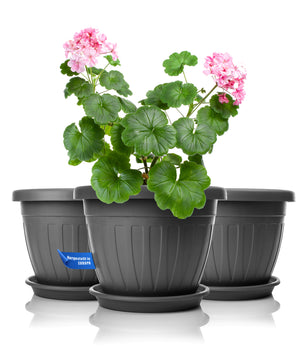 3x Blumentopf mit passendem Untersetzer rund ø28xH20 cm anthrazit wetterfest UV-beständig