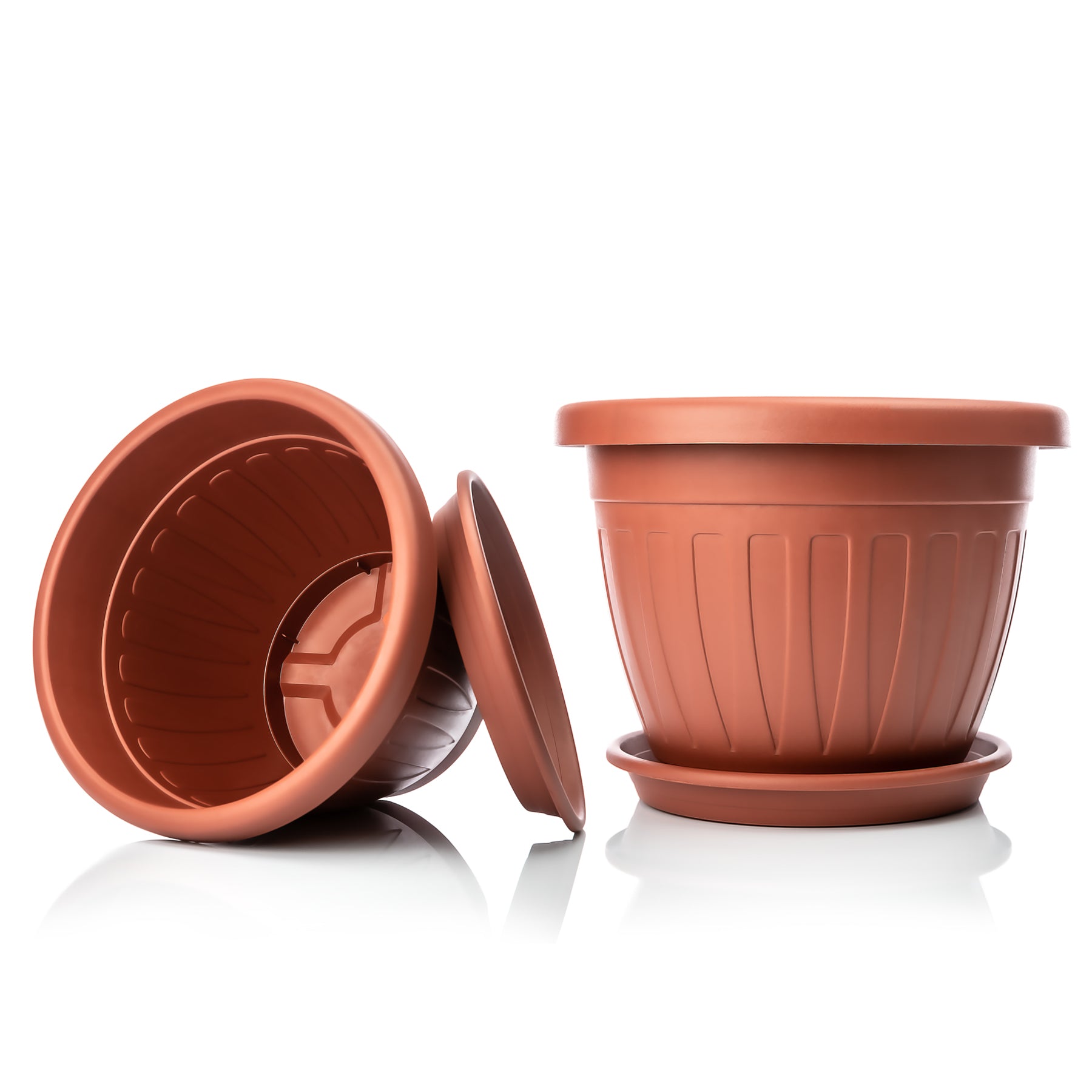 3x Blumentopf mit passendem Untersetzer rund ø40xH31 cm terracotta wetterfest UV-beständig 6